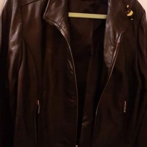 Knee leather coat, waist leather coat